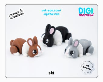 Flexi Tiny Rabbit STL: Articulated 3D Print Toy + Keychain (3MF File, Personal Use)