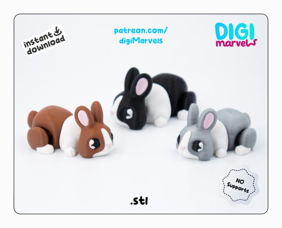 Flexi Tiny Rabbit STL: Articulated 3D Print Toy + Keychain (3MF File, Personal Use)