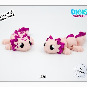 Flexi Axolotl STL, 3mf Files | Tiny Articulated Toy + Keychain | Print-in-Place STL File for 3d Printing | Personal Use
