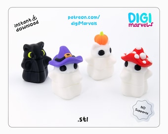Spinny Ghosts Flexi STL, 3mf Vijlen | Tiny Fidget Toy + Sleutelhanger | Print-in-place STL-bestand voor 3D-printen | Persoonlijk gebruik