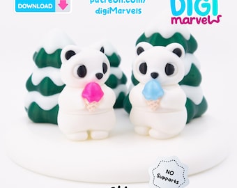 Polar Bear with Ice Cream STL, 3mf File | Articulated Christmas Toy + Keychain | File For 3d Printing | Personal Use