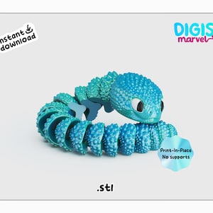 Whimsy Baby Reptile Articulated Pet STL and 3mf Files | Print-in-Place Flexi Toy | File for 3d Printing | Commercial Use