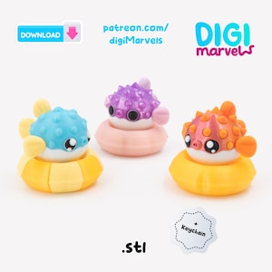 Pufferfish Clicker STL & 3MF | Mechanical Keyboard Fidget Toy + Keychain | Summer Floatie Kawaii Desk Pet | Bambu AMS Digital Download