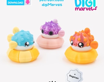 Pez globo Clicker STL y 3MF / Juguete antiestrés con teclado mecánico + llavero / Mascota de escritorio Kawaii flotante de verano / Descarga digital Bambu AMS