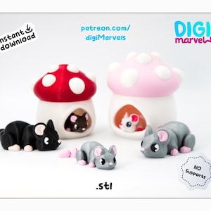 Flexi Mouse STL, 3mf File | Articulated Toy + Keychain + Mushroom Hideout | File For 3d Printing | Personal Use