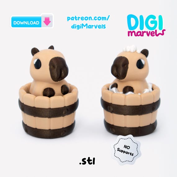 Capybara Bathtime Clicker STL, 3mf file | Print-in-Place Fidget Toy + Keychain | File For 3d Printing | Personal Use