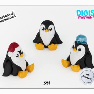 Flexi Chilling Penguins STL, 3mf Files | Print-in-Place Flexi Toy + Keychain | File for 3d Printing | Personal Use