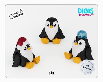 Flexi Chilling Penguins STL, 3mf Files | Print-in-Place Flexi Toy + Keychain | File for 3d Printing | Personal Use