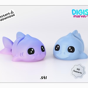 Whimsy Baby Shark Articulated Pet STL, 3mf File + Keychain | Print-in-Place Flexi Toy | File for 3d Printing | Personal Use