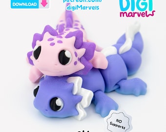 Flexi Axolotl STL, 3mf Files | Tiny Articulated Toy + Keychain | Print-in-Place STL File for 3d Printing | Personal Use