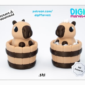 Capybara Bathtime Clicker STL, 3mf Files | Print-in-Place Action Figure + Keychain | File for 3d Printing | Personal Use