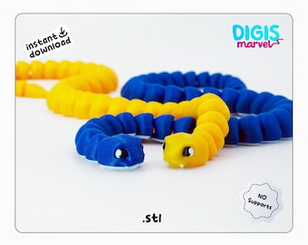 Flexi Snake STL, 3mf Files | Print-in-Place Flexi Toy | File for 3d Printing | Personal Use