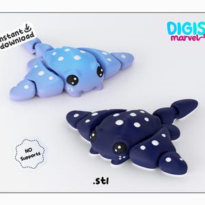 Baby Manta Ray Articulated Pet STL File | Print-in-Place Flexi Toy | File for 3d Printing | Personal Use