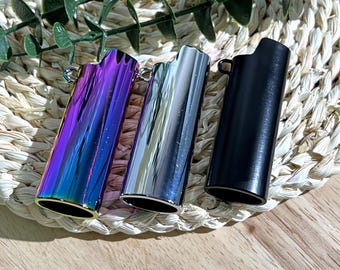 Glossy Lighter Case - Keychain Lighter Sleeve - Metal Lighter Case with Ring - Chrome, Black and Rainbow Finish, Portable and Stylish Design
