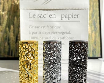 Zinc Alloy Lighter Case with Hollow Floral Pattern - Handcrafted Engraved Retro Lighter Holder in Gold, Silver, and Black Bic Lighter Case