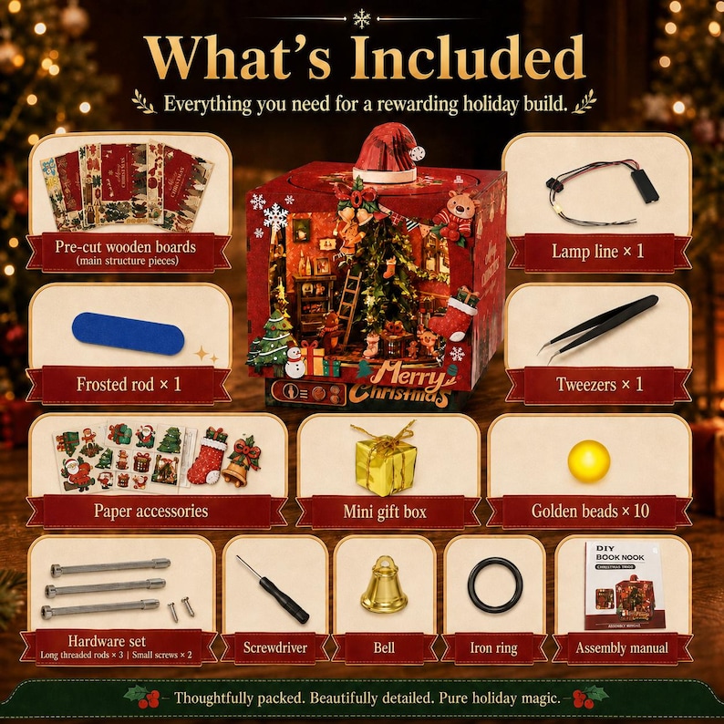 A 3d Rotation Problem Christmas DIY Book Nook Kit, 3D Wooden Puzzle With LED Light, Music ...
