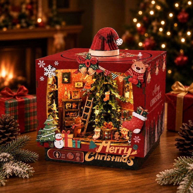 A 3d Rotation Problem Christmas DIY Book Nook Kit, 3D Wooden Puzzle With LED Light, Music ...