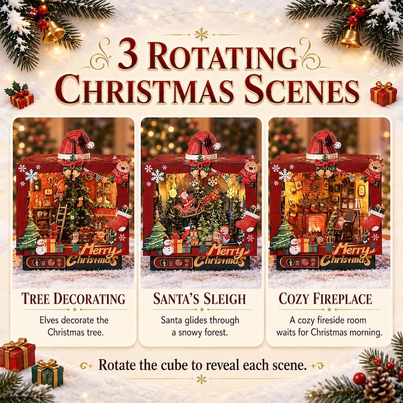 A 3d Rotation Problem Christmas DIY Book Nook Kit, 3D Wooden Puzzle With LED Light, Music ...