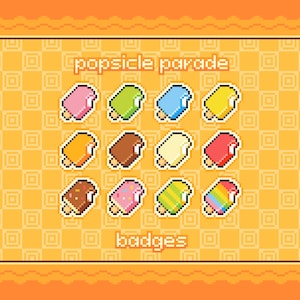 Défilé de popsicles : badges pixel art