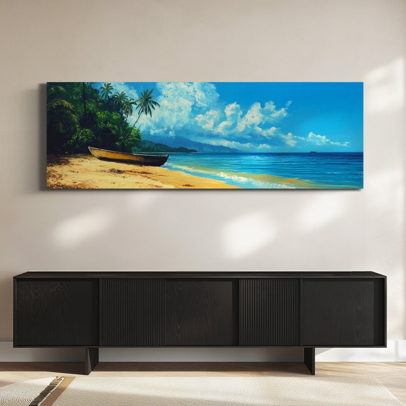 Brazil Beach Wall Art, Salvador Tropical Canvas Landscape, Panoramic Painting, Framed Beachscape
