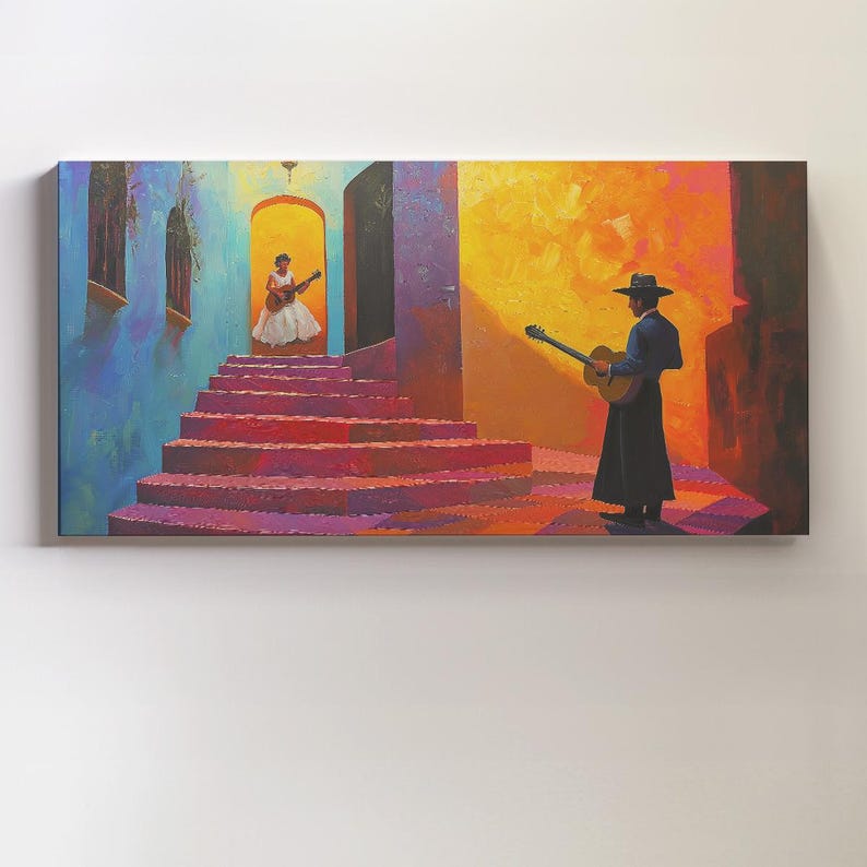 Hispanic Wall Art Print, Mexican Wide Canvas Decor, Panormamic Spanish