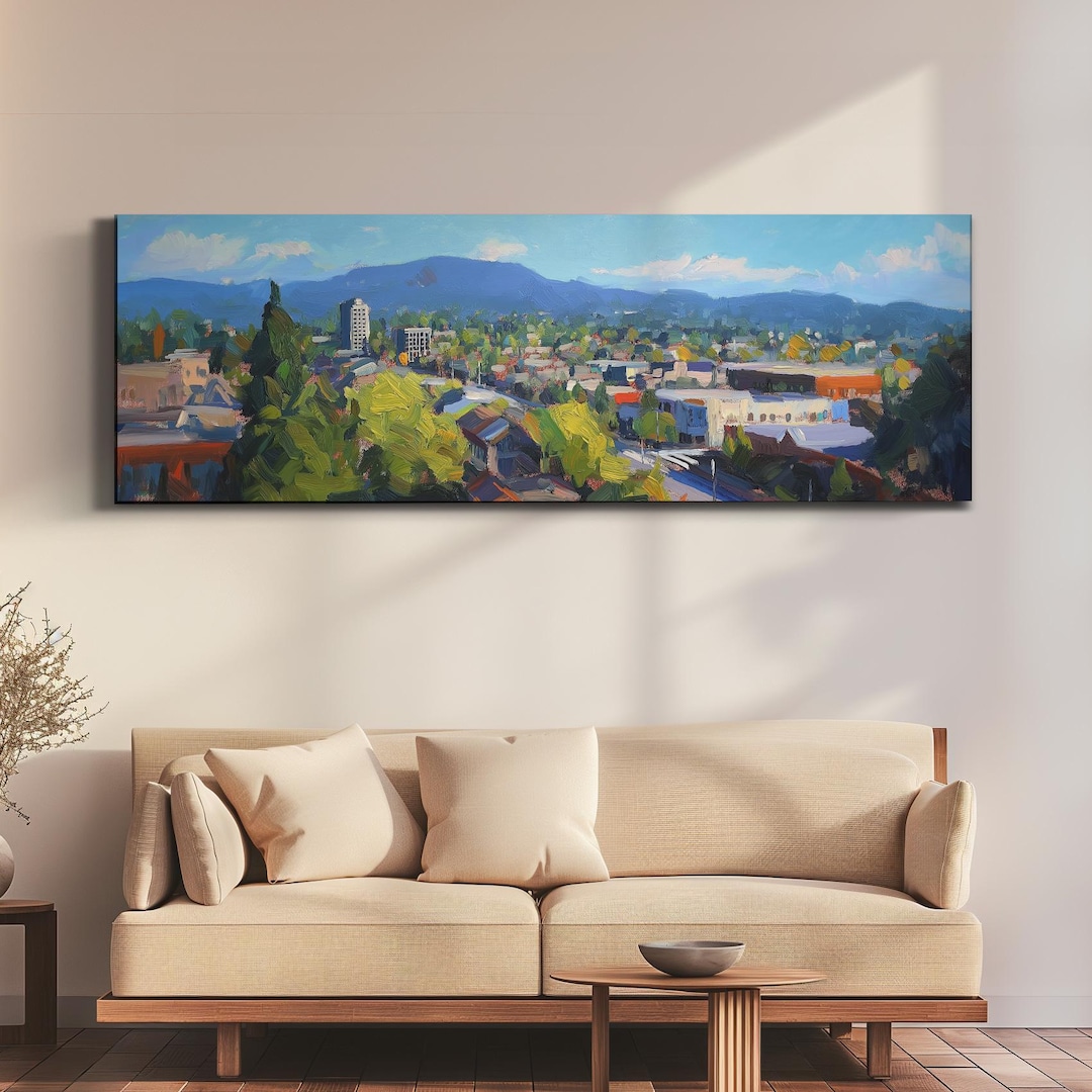 Eugene Oregon Wall Art, Panoramic Canvas Landscape, Horizontal Print