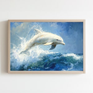 Dolphin Canvas Painting, Dolphin Lover Gift, Ocean Wall Art Print For Coastal Home, Living Room, Bedroom