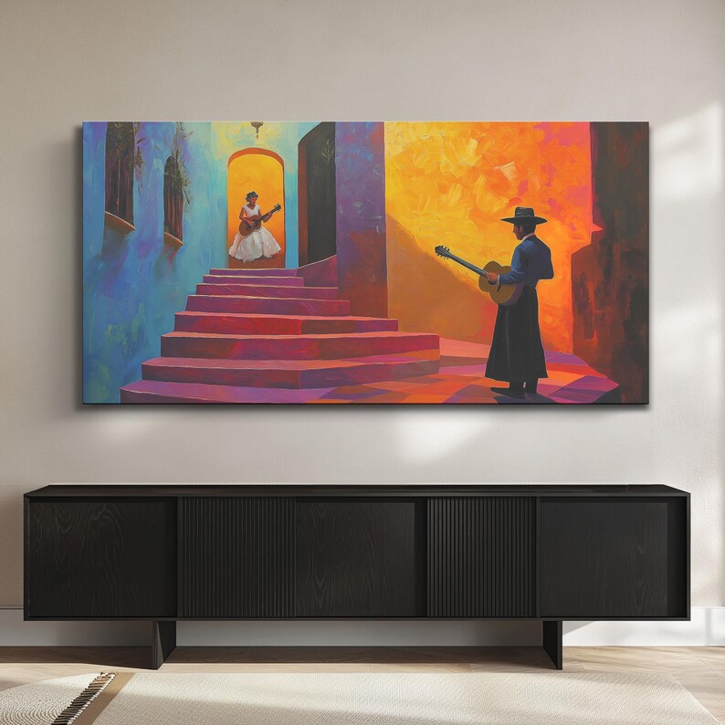 Hispanic Wall Art Print, Mexican Wide Canvas Decor, Panormamic Spanish