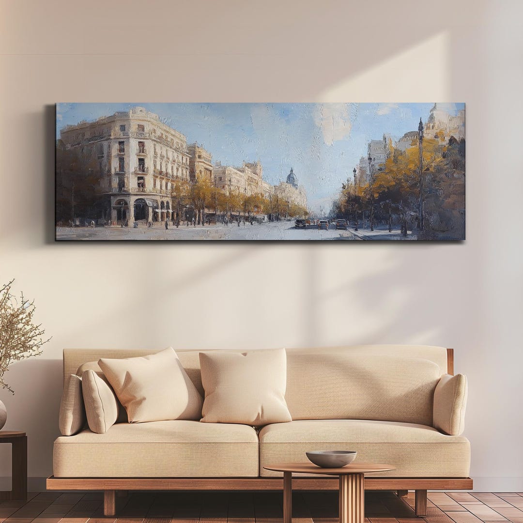 Barcelona La Rambla Spain Wall Art, Panoramic Canvas Landscape