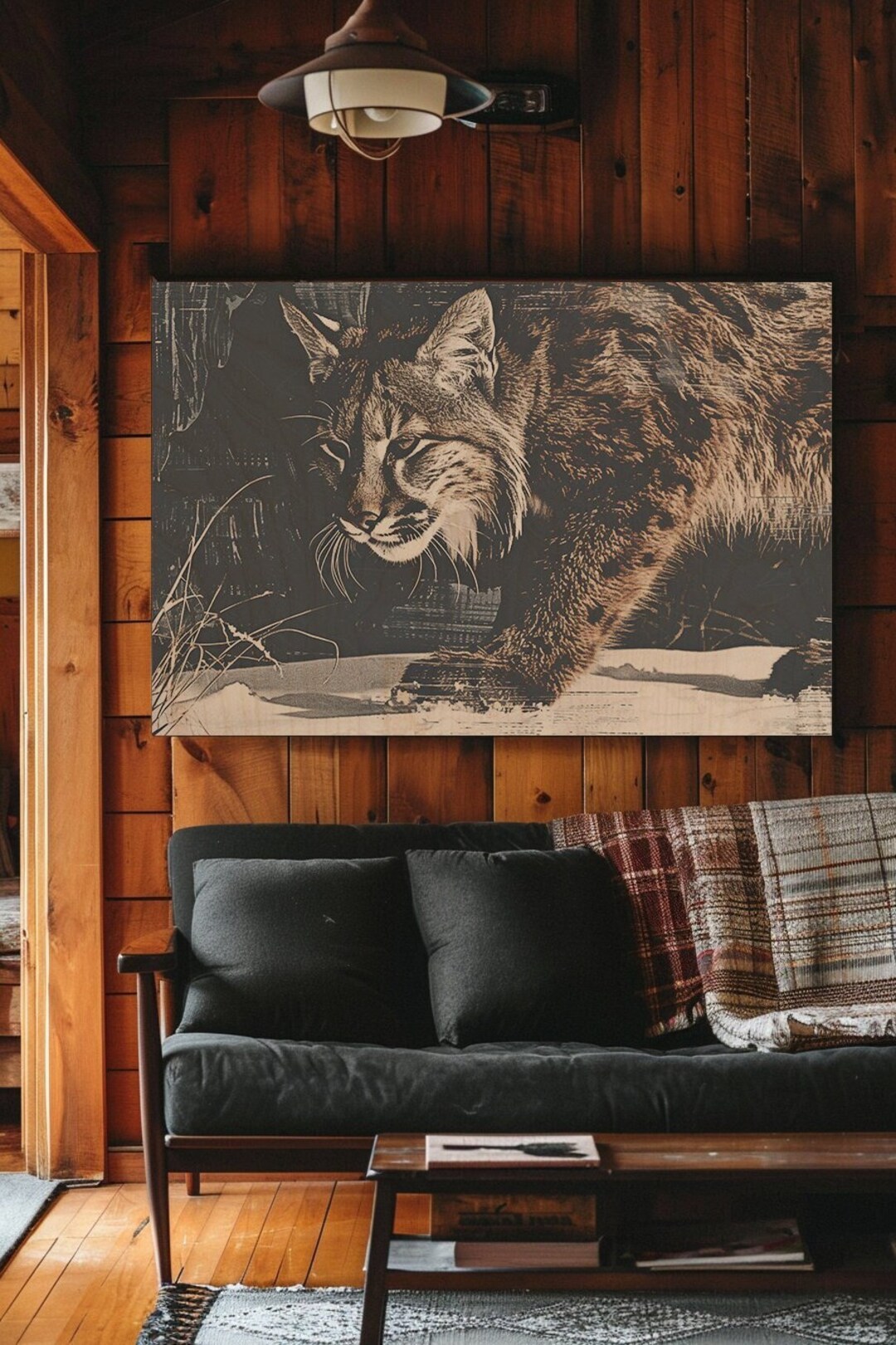 Rustic Bobcat Bobcat on Wood Wall Art Print, Rustic Lynx Decor, Wooden Printed, Wall ...