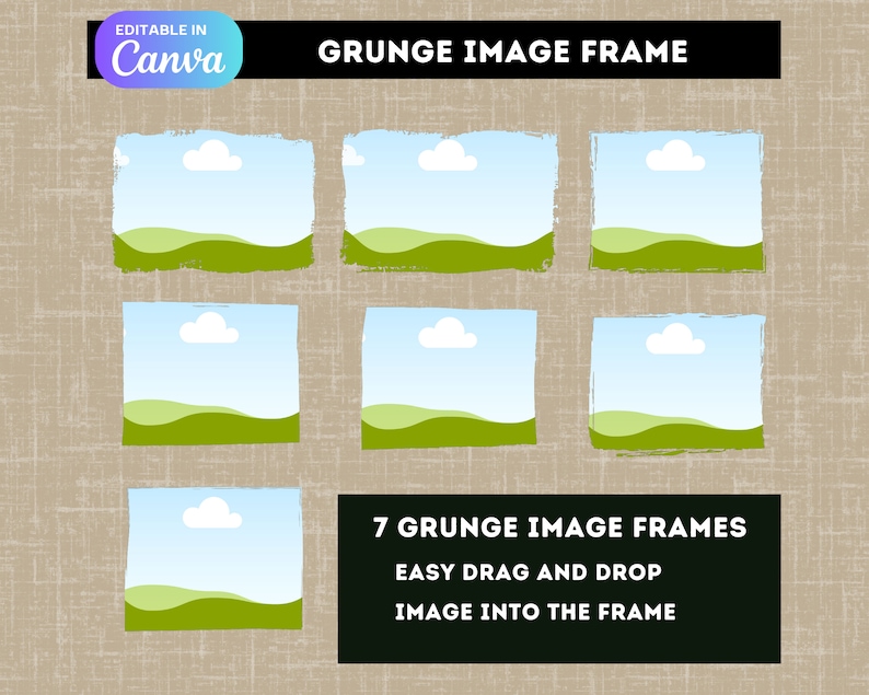Canva Frame, Drag and Drop Photo Frame, Grunge Photo Frame, Canva Photo