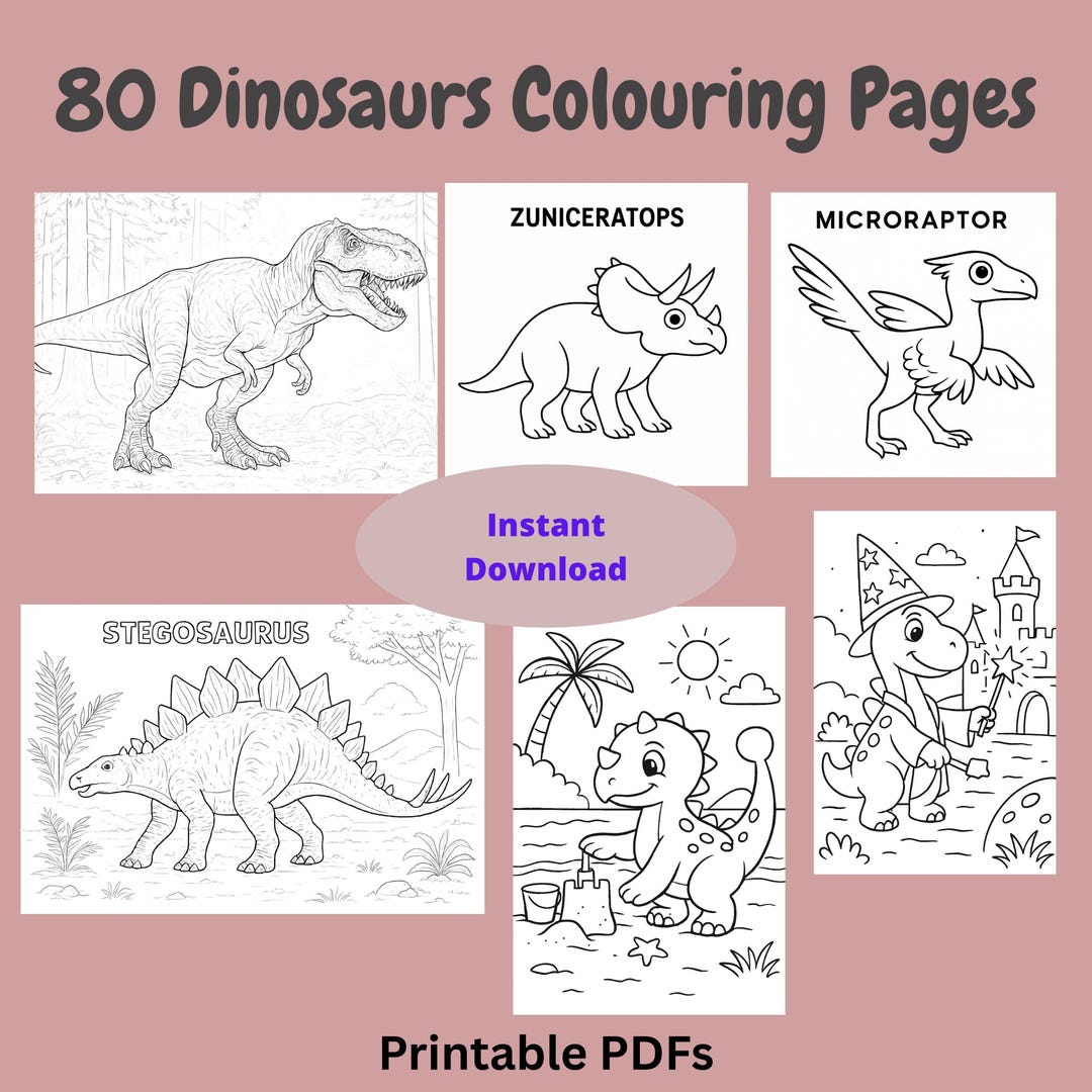 Dinosaur Coloring Pages for Kids | 80 Printable Sheets | Cute, Easy ...