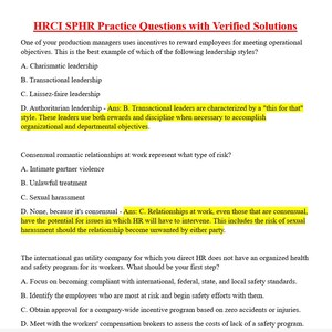 HRCI SPHR Practice Exam 200+ Questions with Verified Solutions