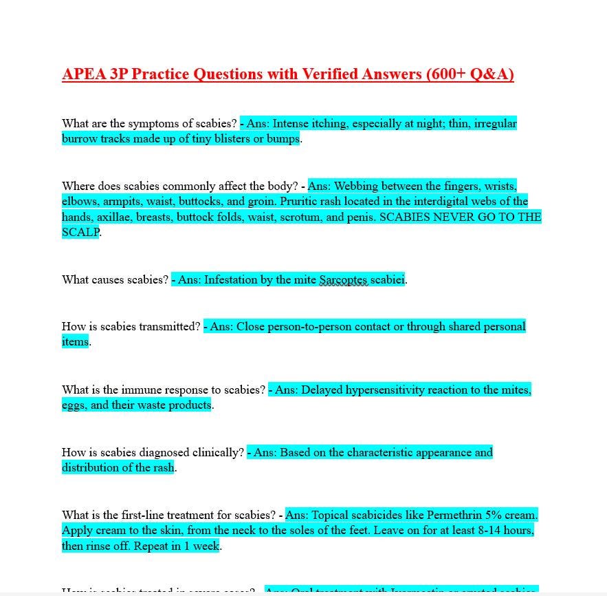 APEA 3P Exam Practice Questions with Verified Answers (600+ Q&A)