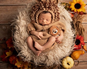 Accesorios de fotografía para recién nacidos, disfraz de león, accesorios para sesión de fotos de bebé, para 0-2 meses (traje de león)