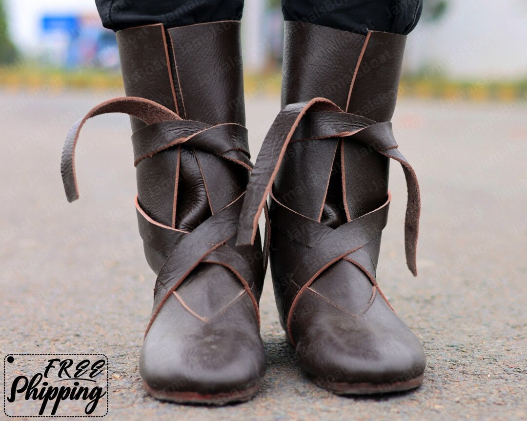 Viking Steampunk Larp Boots, Ren Faire Goth Leather Boots, Renaissance Aesthetic Unique Shoes