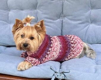 Wool Dog Sweater in Granny Style - Pink  Knit Pullover for Dogs, Tiny Pet Clothes, Yorkie, Chihua, Poodle Jumper, Pets Lover Winter Gift