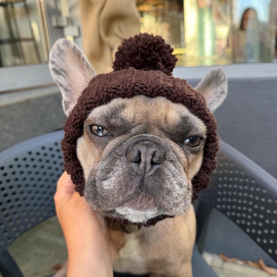 Dog Winter Pom-pom Hat - Crochet Brown Snood With Ear Holes  display picture 3
