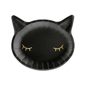 Black Cat Plates with Gold Foil, Halloween Party Decor