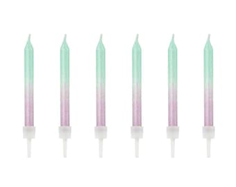 Ombre Purple & Teal Sparkly Birthday Candles, Party Decorations