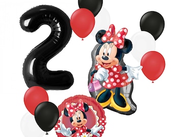 Officially Licensed Minnie Mouse Balloon Bouquet, Black and Red Party Decorations