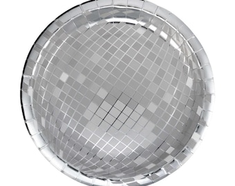 Silver Disco Ball Party Plates, 70s Theme, NYE Decor