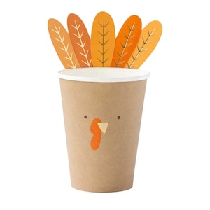 Turkey Cups, Thanksgiving Cups, 8 Cups/Pack, Cute Turkey Cups, Thanksgiving Table Decor, Thanksgiving Dinner Party, Gobble, Kids Table