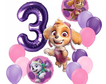 Ramo de globos de Skye y Everest de la Patrulla Canina con licencia oficial, decoración para fiesta de cumpleaños