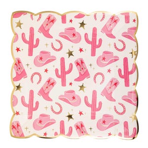 Cowgirl Party Plates, Pink Western Theme, 9 Inch (8/Pack)