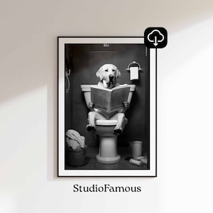 Animal Bathroom Poster, Funny Bathroom Wall Art, Dog Poster Art, Funny Toilet Animal Print, Instant Download Art, Animal Bathroom Wall Art