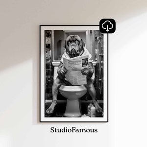 Animal Bathroom Poster, Funny Bathroom Wall Art, Dog Poster Art, Funny Toilet Animal Print, Instant Download Art, Animal Bathroom Wall Art