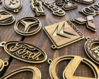 Laser cut vehicle car logo keychains with FREE display stand Svg file