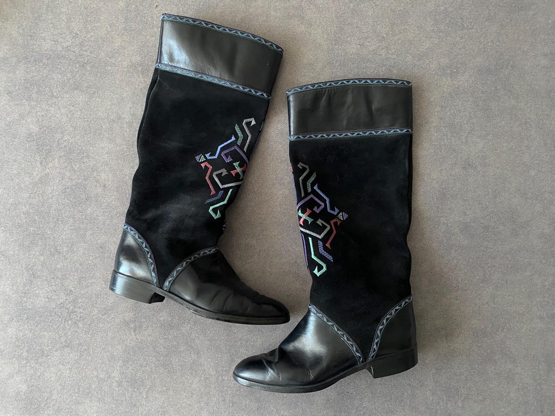 Bottes Vintage Pollini Italie 1982 Noir Taille 40 - Cuir Vernis - Talon Haut 7cm+