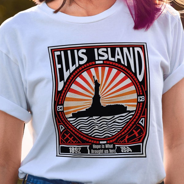 Vintage Ellis Island T-Shirt,Lady Liberty Statue,NYC Immigration History,Retro Tee,Comfort Colors,New York Landmark,new york trip, retro tee